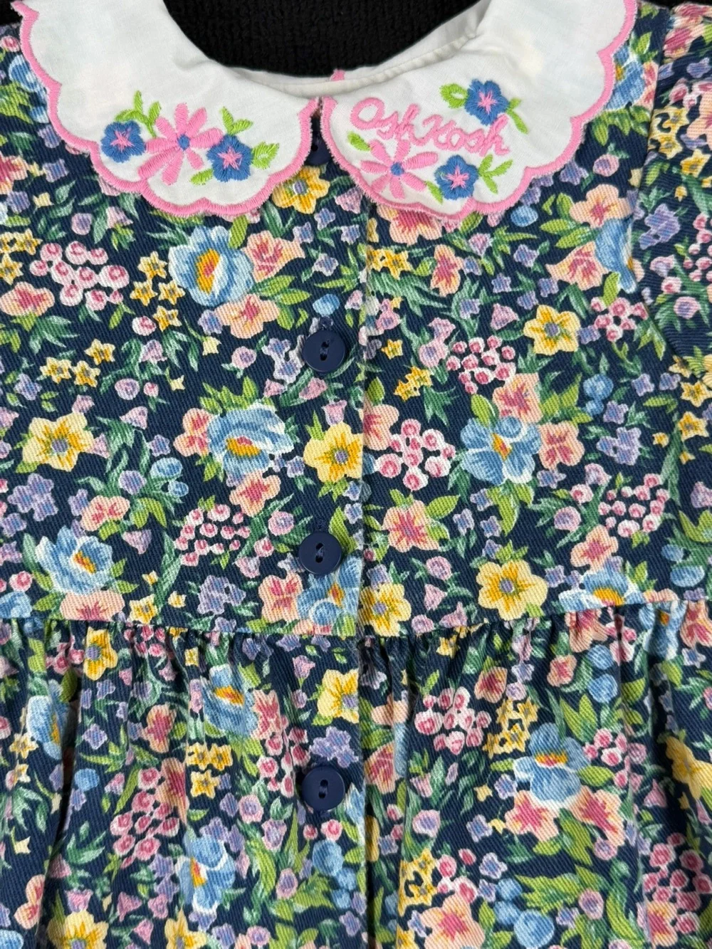Vintage OSHKOSH Denim Floral One Piece Romper - 18M